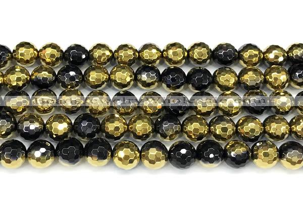 CAA6026 15 inches 10mm faceted round electroplated agate beads