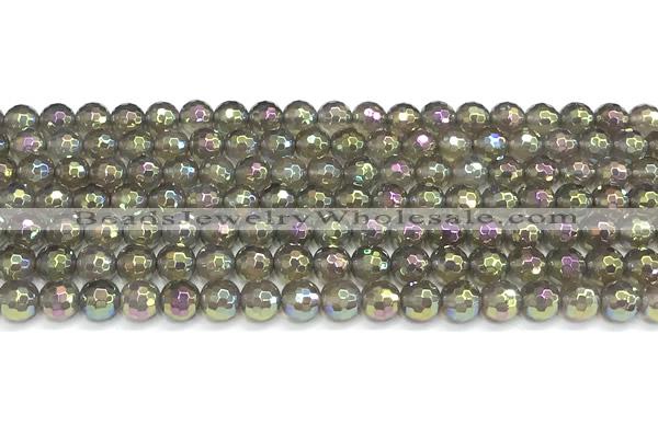 CAA6042 15 inches 6mm faceted round AB-color grey agate beads