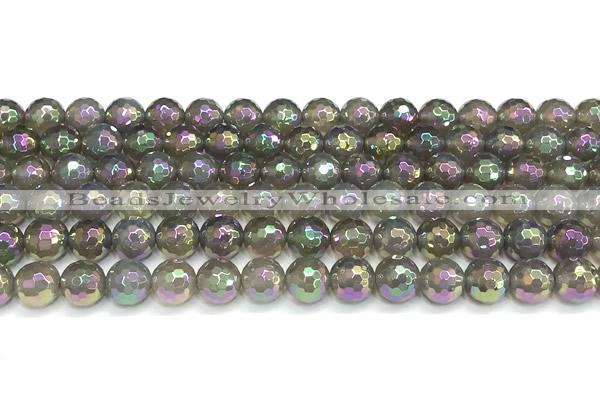 CAA6043 15 inches 8mm faceted round AB-color grey agate beads