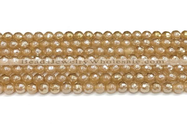 CAA6050 15 inches 6mm faceted round AB-color yellow agate beads