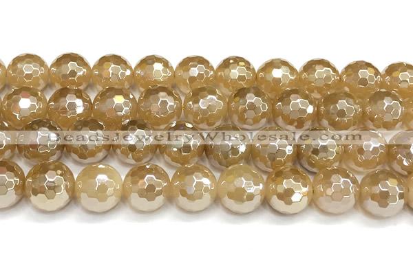 CAA6053 15 inches 12mm faceted round AB-color yellow agate beads