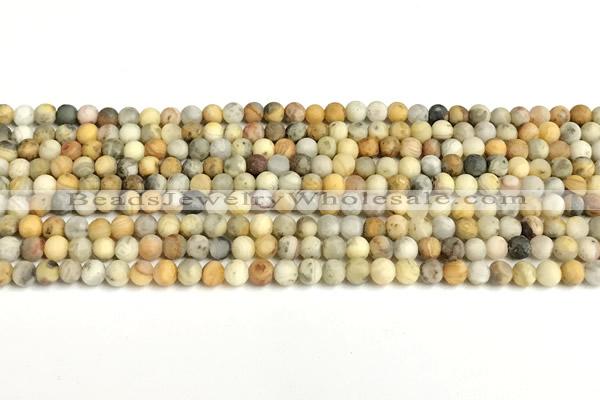 CAA6085 15 inches 4mm round matte yellow crazy lace agate beads