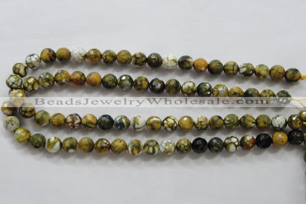 CAA797 15.5 inches 10mm faceted round fire crackle agate beads