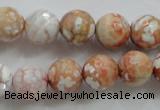 CAA803 15.5 inches 12mm faceted round fire crackle agate beads