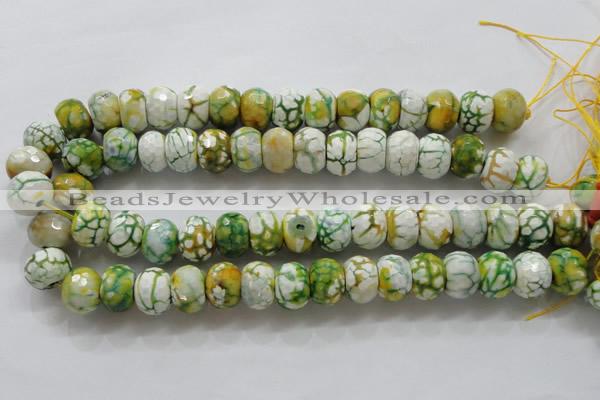 CAA830 15.5 inches 12*16mm faceted rondelle fire crackle agate beads