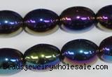 CAA853 15.5 inches 13*18mm rice AB-color black agate beads