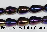 CAA855 15.5 inches 10*14mm teardrop AB-color black agate beads