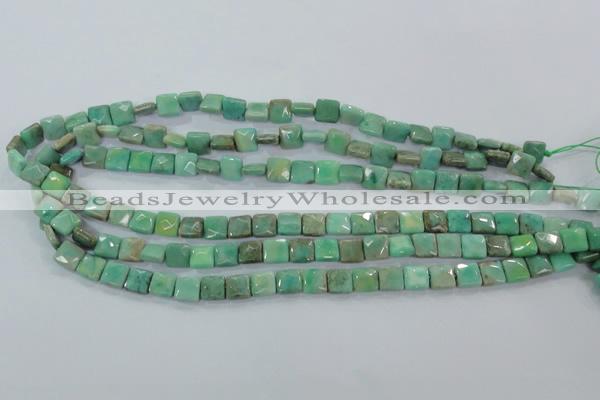 CAA99 15.5 inches 8*8mm faceted square grass agate gemstone beads