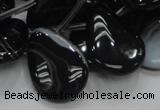 CAB315 15.5 inches 18*25mm flat teardrop black agate gemstone beads