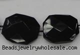 CAB326 15.5 inches 25*30mm faceted octagonal black agate gemstone beads