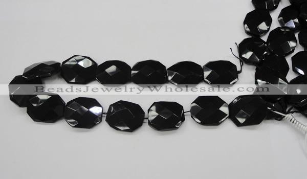 CAB326 15.5 inches 25*30mm faceted octagonal black agate gemstone beads