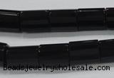 CAB334 15.5 inches 10*14mm faceted column black agate gemstone beads