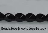 CAB335 15.5 inches 8*12mm faceted & twisted rice black agate beads