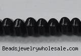 CAB340 15.5 inches 8*14mm hexagon rondelle black agate gemstone beads