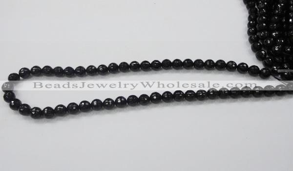 CAB343 15.5 inches 8mm faceted round black agate gemstone beads