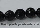 CAB345 15.5 inches 14mm faceted round black agate gemstone beads