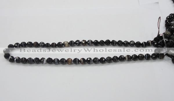 CAB347 15.5 inches 8mm faceted round black agate gemstone beads