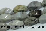 CAB569 15.5 inches 8*16mm twisted rice silver needle agate gemstone beads