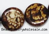 CAB630 15.5 inches 25mm flat round leopard skin agate beads wholesale