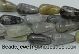CAB72 15.5 inches 8*16mm teardrop silver needle agate gemstone beads