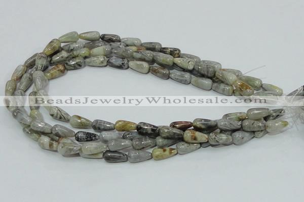 CAB72 15.5 inches 8*16mm teardrop silver needle agate gemstone beads