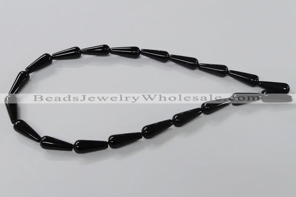 CAB737 15.5 inches 8*20mm teardrop black agate gemstone beads