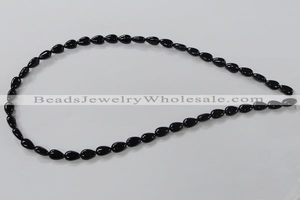 CAB744 15.5 inches 6*8mm flat teardrop black agate gemstone beads