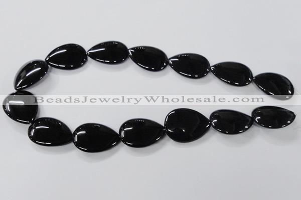 CAB748 15.5 inches 22*30mm flat teardrop black agate gemstone beads