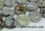 CAB75 15.5 inches 15mm flat round silver needle agate gemstone beads