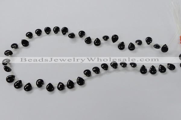 CAB753 15.5 inches 8*10mm top-drilled flat teardrop black agate beads