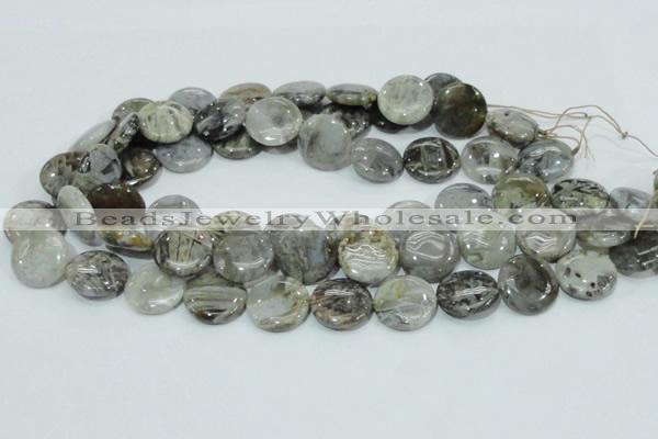 CAB76 15.5 inches 20mm flat round silver needle agate gemstone beads