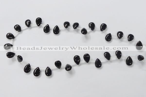 CAB771 15.5 inches 9*13mm top-drilled flat teardrop black agate beads