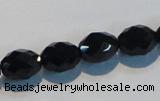 CAB792 15.5 inches 9*12mm faceted rice black agate gemstone beads