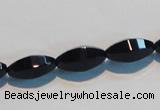 CAB793 15.5 inches 8*16mm faceted rice black agate gemstone beads