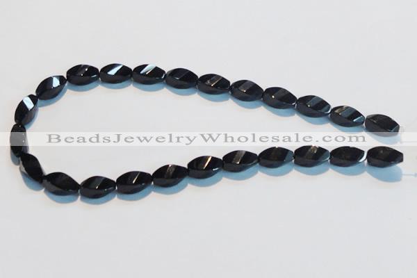 CAB796 15.5 inches 8*16mm faceted & twisted rice black agate beads