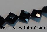 CAB803 15.5 inches 10*10mm faceted diamond black gemstone agate beads