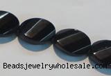 CAB815 15.5 inches 13*18mm faceted & twisted oval black agate beads