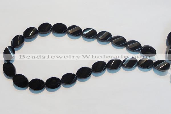 CAB815 15.5 inches 13*18mm faceted & twisted oval black agate beads