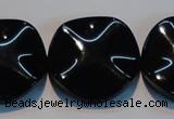 CAB827 15.5 inches 30mm wavy coin black agate gemstone beads wholesale