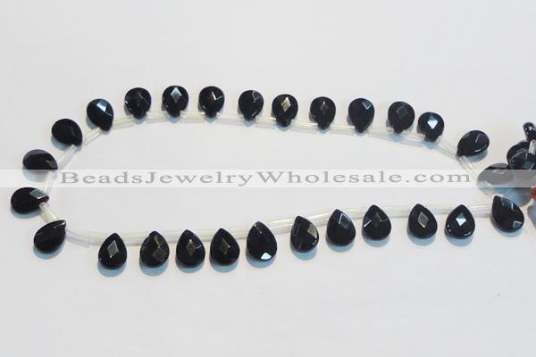 CAB828 10*14mm top-drilled teardrop black agate gemstone beads