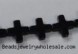 CAB846 15.5 inches 14*14mm cross black agate gemstone beads wholesale