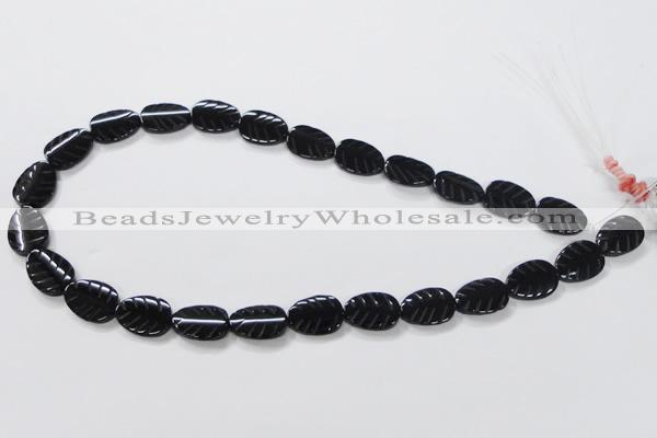 CAB851 15.5 inches 12*16mm leaf black agate gemstone beads wholesale