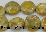 CAB944 15.5 inches 20mm flat round yellow crazy lace agate beads