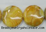 CAB945 15.5 inches 25mm flat round yellow crazy lace agate beads