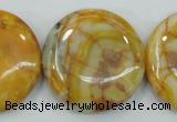 CAB946 15.5 inches 30mm flat round yellow crazy lace agate beads