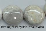 CAB964 15.5 inches 25mm flat round ocean agate gemstone beads