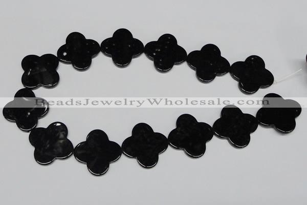 CAB991 15.5 inches 30*30mm flower black agate gemstone beads wholesale