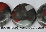 CAF05 15.5 inches 30mm flat round African bloodstone beads