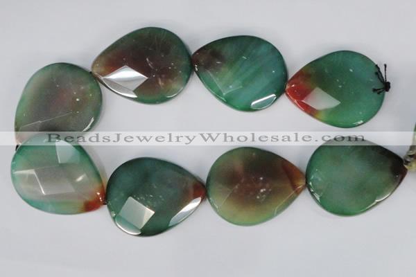 CAG1073 15.5 inches 40*50mm faceted flat teardrop rainbow agate beads