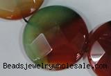 CAG1082 15.5 inches 35mm faceted coin rainbow agate beads